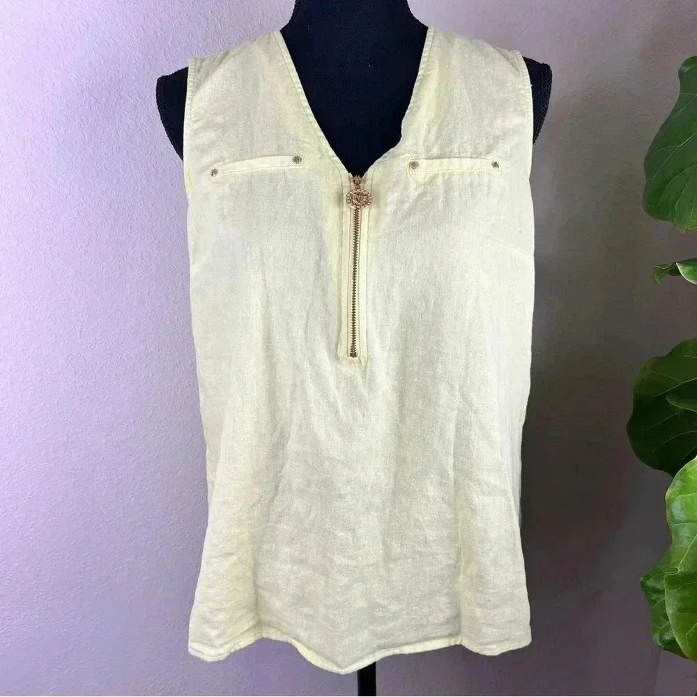 Anne Klein Women’s 1/4 Zip Linen Blend Lemon Lime Sleeveless Tunic Small